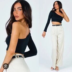 Princess Polly Brianna One Shoulder Crop Top Black